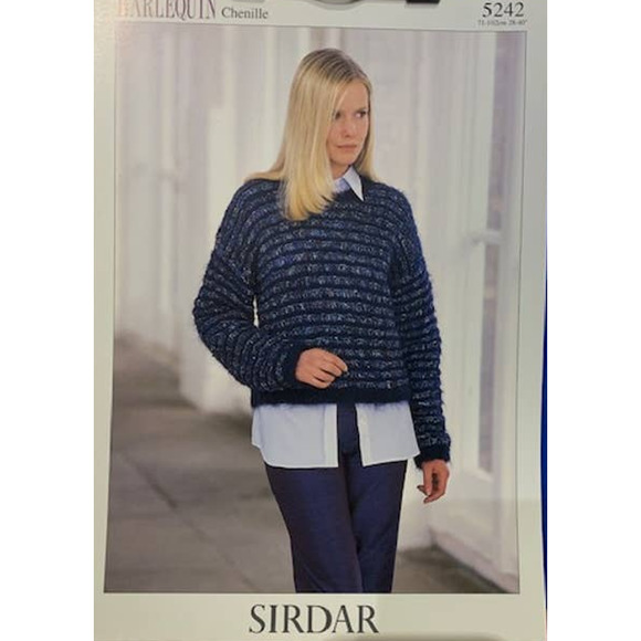New Sirdar 5242 Harlequin Chenille Textured Pullover Sweater Knitting Pattern - Picture 2 of 2
